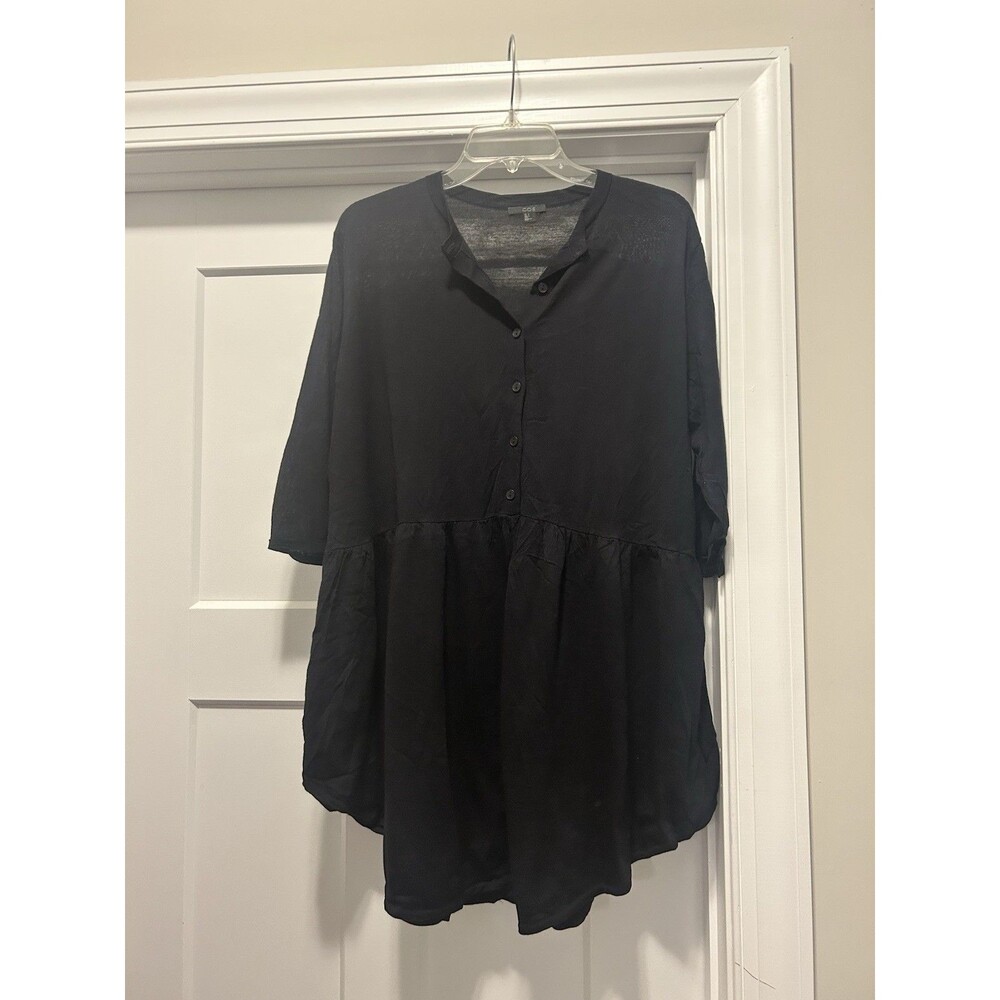COS Women Size Small Black Oversized Tunic Top LAGENLOOK Wool Minimalist Button